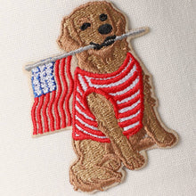 Load image into Gallery viewer, Dog Sitting Holding USA Flag White Rope Trucker Hat