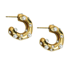 Load image into Gallery viewer, Diamond and Pearl Chunky Huggie Statement Earrings