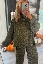 Load image into Gallery viewer, Brown Leopard Print Raw Seam Patchwork Pullover Drawstring Loose Pant Set