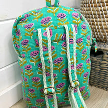 Load image into Gallery viewer, Handmade Quilted Backpack - Aqua Floral