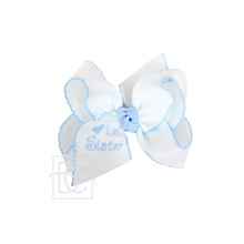 Load image into Gallery viewer, Embroidered Lil Sister Crochet Edge Bow 4.5"