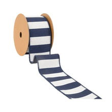 Load image into Gallery viewer, 2 1/2" Wired Ribbon - Cabana Horizontal Stripe Navy