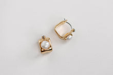 Load image into Gallery viewer, Vintage Mini Square Gold Pearl Huggie Hoop Earrings