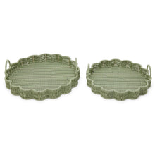Load image into Gallery viewer, Wicker Scalloped Edge Round Serving Tray with Handles