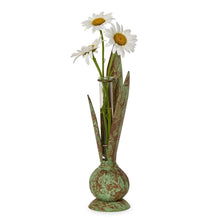 Load image into Gallery viewer, Verdigris Hand-Crafted Bulb and Leaf Vase