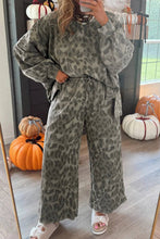 Load image into Gallery viewer, Brown Leopard Print Raw Seam Patchwork Pullover Drawstring Loose Pant Set