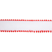Load image into Gallery viewer, White Ribbon w/ Red Pom Pom Edge