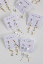 Load image into Gallery viewer, Pearl and Diamond Holiday Statement Drop Earrings