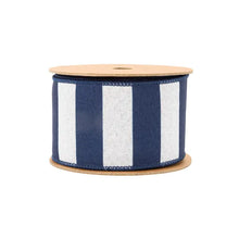 Load image into Gallery viewer, 2 1/2" Wired Ribbon - Cabana Horizontal Stripe Navy