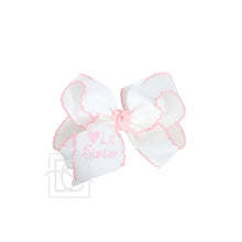 Load image into Gallery viewer, Embroidered Lil Sister Crochet Edge Bow 4.5"