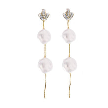 Load image into Gallery viewer, Pearl and Diamond Holiday Statement Drop Earrings