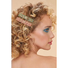 Load image into Gallery viewer, Narrow Bar Hair Clips - Coral and Green Garland