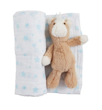Load image into Gallery viewer, Blue Star Swaddle & Rattle Set