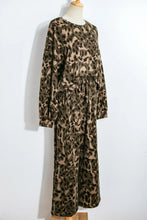 Load image into Gallery viewer, Brown Leopard Print Raw Seam Patchwork Pullover Drawstring Loose Pant Set