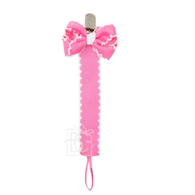 Load image into Gallery viewer, Crochet Edge Grosgrain Pacifier Clip w/ Detachable Bow