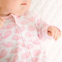 Load image into Gallery viewer, Azure Whales Print Zip Footie – Pink