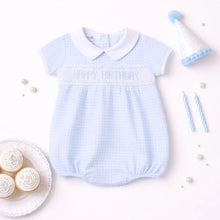Load image into Gallery viewer, Birthday Classics Smocked Short Sleeve Bubble - Light Blue