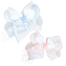 Load image into Gallery viewer, Embroidered Lil Sister Crochet Edge Bow 4.5"