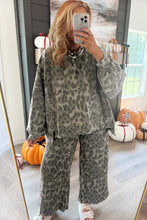 Load image into Gallery viewer, Brown Leopard Print Raw Seam Patchwork Pullover Drawstring Loose Pant Set