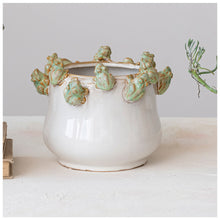Load image into Gallery viewer, Stoneware Planter w/ Frogs on Rim
