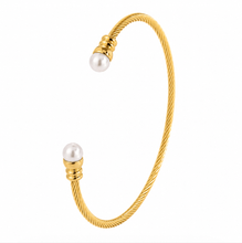 Load image into Gallery viewer, Pearl Thin Twist Cuff Bracelet | 18k Gold Plated Stainless Steel