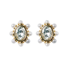 Load image into Gallery viewer, Crystal Pearl Oval Stud Earrings