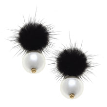 Load image into Gallery viewer, Aster Faux Mink Pompon & Pearl Earrings