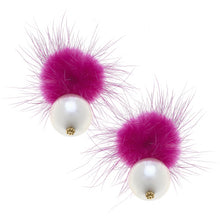 Load image into Gallery viewer, Aster Faux Mink Pompon & Pearl Earrings