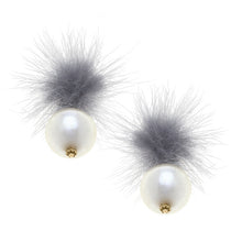 Load image into Gallery viewer, Aster Faux Mink Pompon & Pearl Earrings