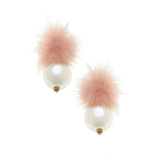 Load image into Gallery viewer, Aster Faux Mink Pompon & Pearl Earrings