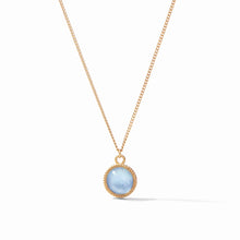 Load image into Gallery viewer, Fleur De Lis Solitaire Necklace Gold Iridescent Chalcedony Blue Reversible