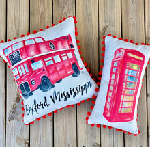 Load image into Gallery viewer, Double Decker Bus Pillow with Red Pom Trim