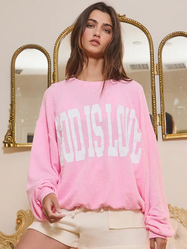 'God Is Love' Print Oversized Graphic Top