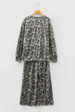 Load image into Gallery viewer, Brown Leopard Print Raw Seam Patchwork Pullover Drawstring Loose Pant Set

