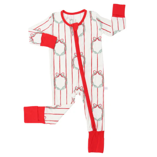 Poinsettia Wreath Double Zipper Romper