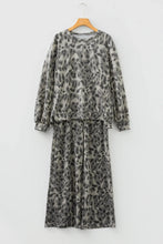 Load image into Gallery viewer, Brown Leopard Print Raw Seam Patchwork Pullover Drawstring Loose Pant Set
