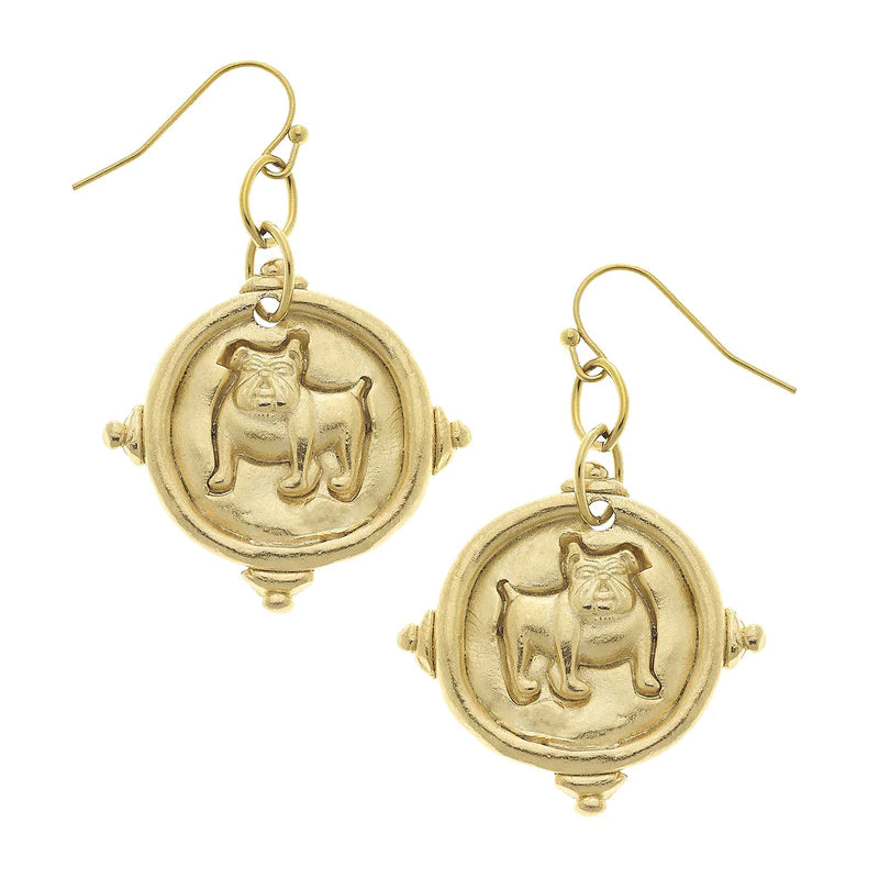 Gold Bulldog Intaglio Wire Earrings