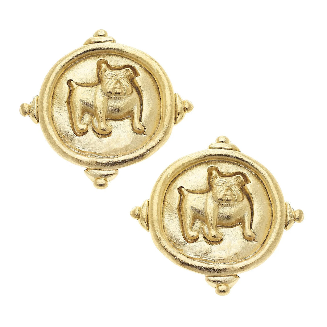 Gold Bulldog Intaglio Post Earrings