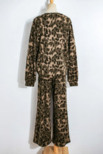 Load image into Gallery viewer, Brown Leopard Print Raw Seam Patchwork Pullover Drawstring Loose Pant Set

