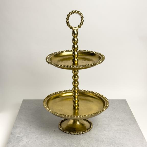 Two-Tier Gold Aluminum Decorative Serving Stand