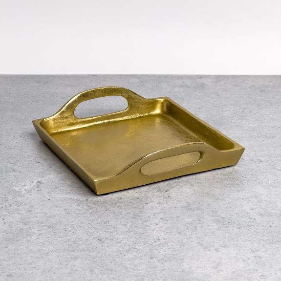 Gold Textured Aluminum Square Tray with Handles