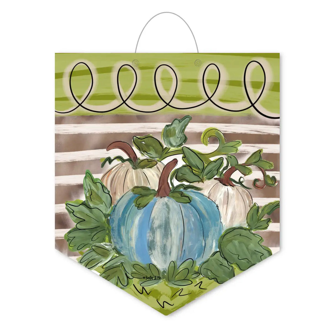 Striped Harvest Blue and White Door Hanger