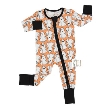 Orange Ghost Zipper Romper