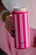 Load image into Gallery viewer, Pink and Hot Pink Striped Slim Can Cooler
