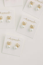 Load image into Gallery viewer, Gold Pearl Sparkler Holiday Statement Bow Earrings
