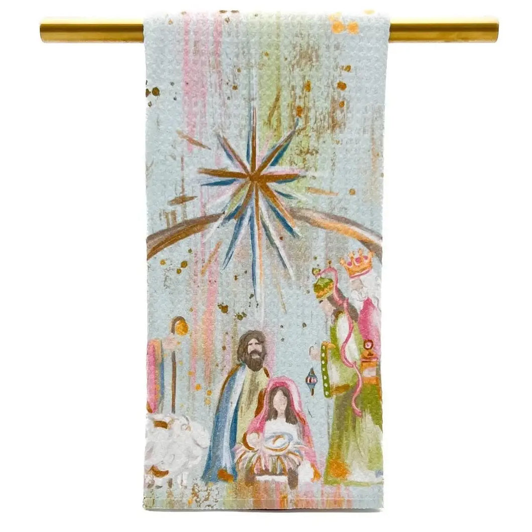 Pastel Nativity Tea Towel - Christmas Hand Towel