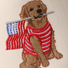 Load image into Gallery viewer, Golden Retriever Holding USA Flag Denim Brim Trucker Hat
