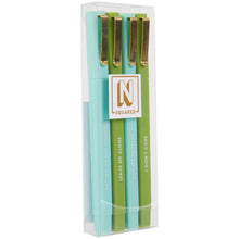 Load image into Gallery viewer, N Squared Stripe Ink Pens Set of 4 Green Teal
