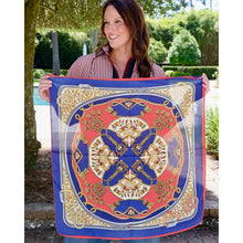 Load image into Gallery viewer, Trellis Tassel Scarf Red Navy
