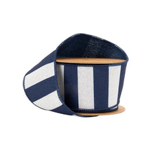 Load image into Gallery viewer, 2 1/2&quot; Wired Ribbon - Cabana Horizontal Stripe Navy
